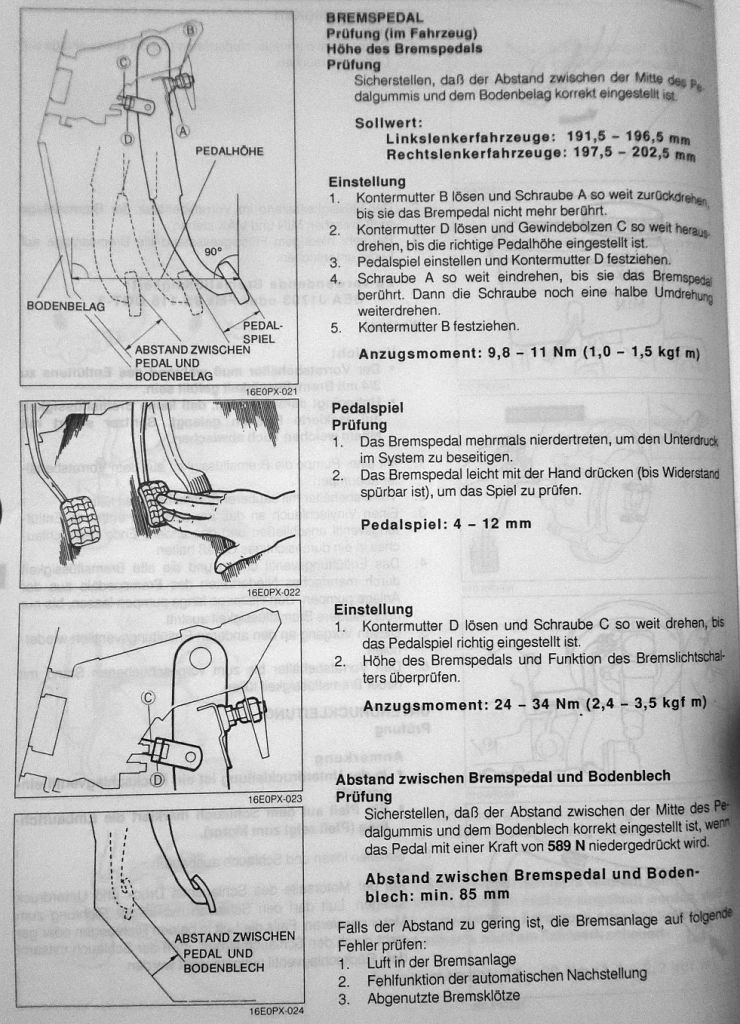 Einstellung Bremspedal Mazda 626 GE