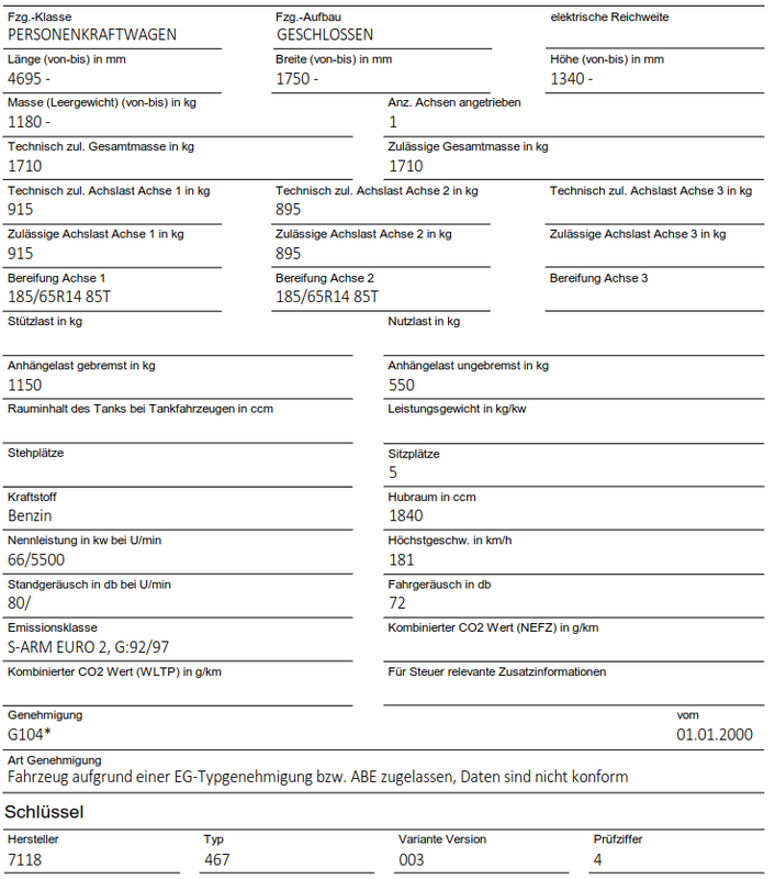 Fahrzeugdaten KBA Mazda 626 GE 1.9l